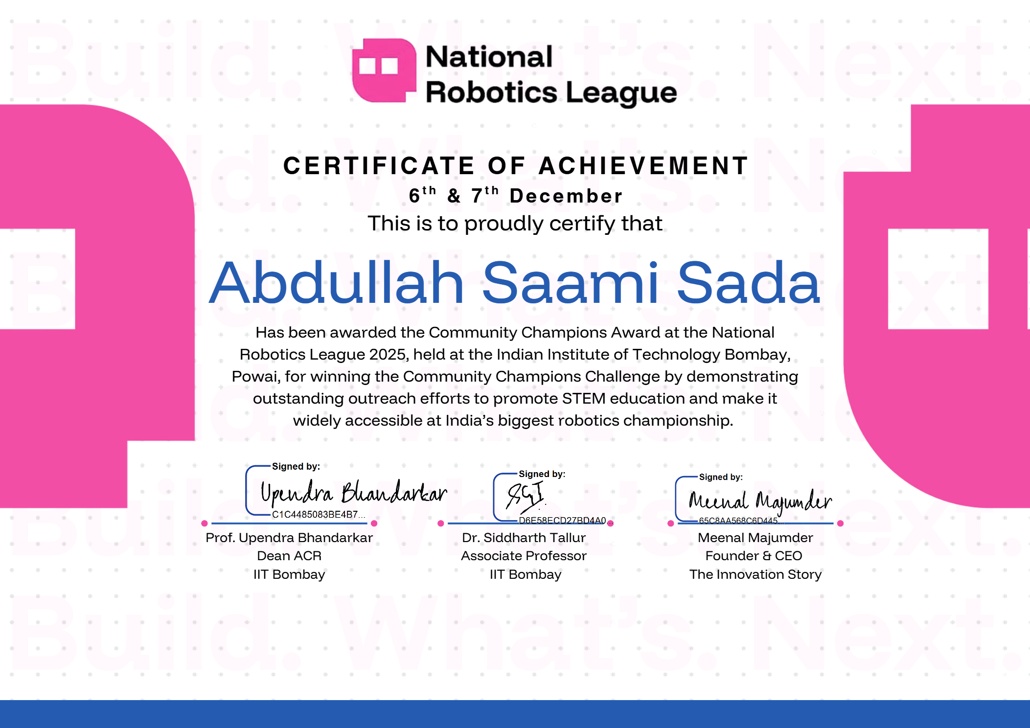 National Robotics League Community Champions Award - Abdullah Saami Sada