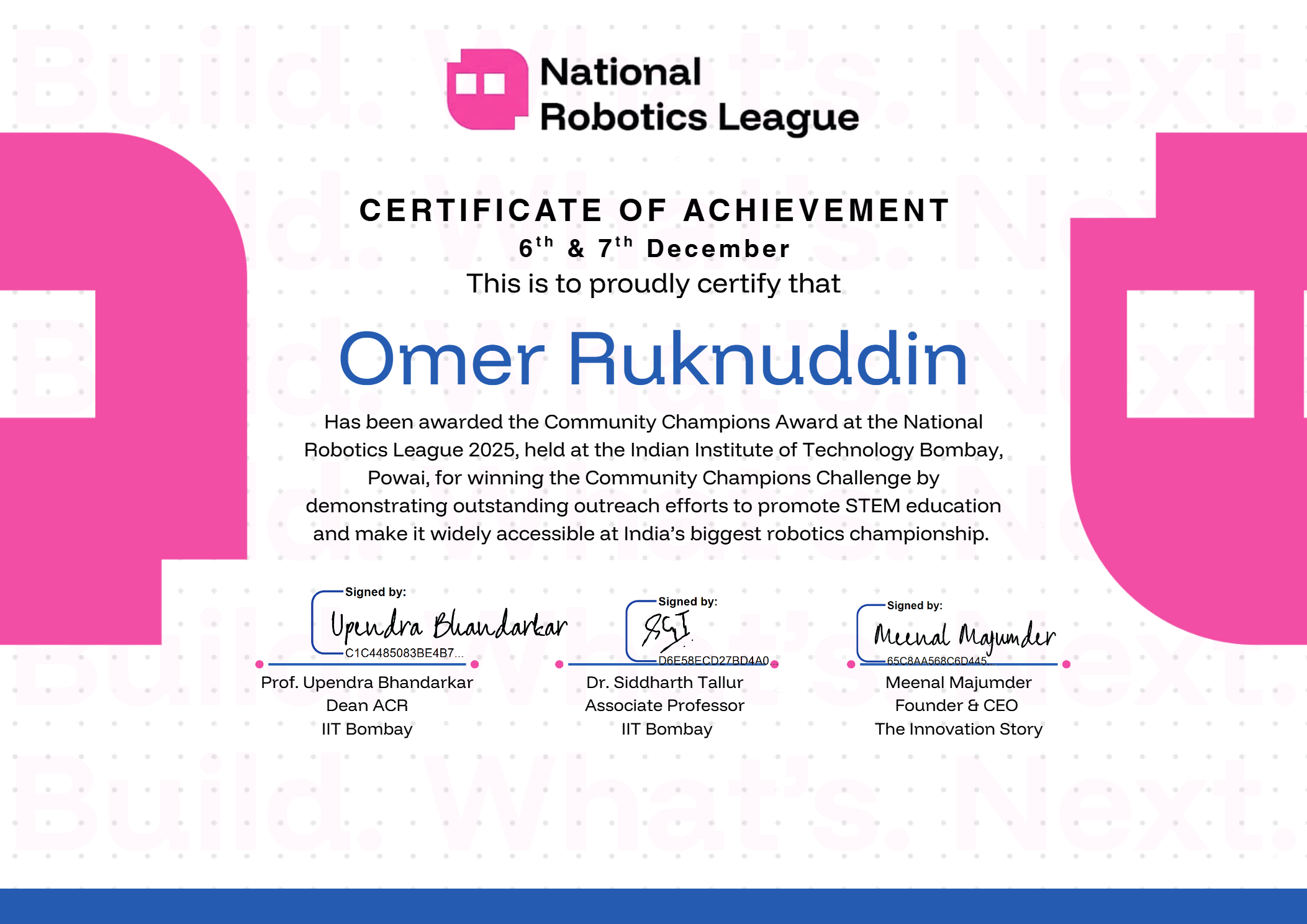 National Robotics League Community Champions Award - Omer Ruknuddin